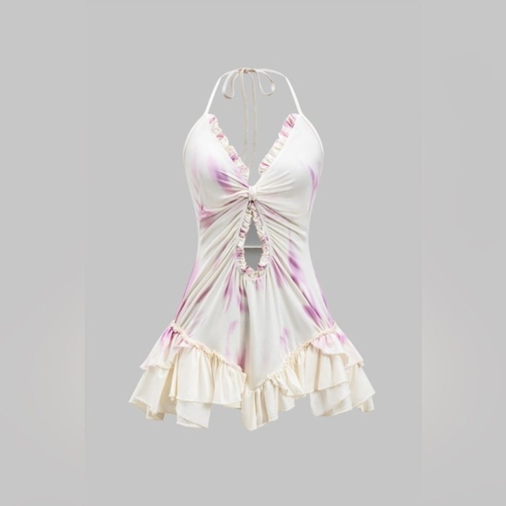 Elegant Cream and Pink Halter Dress